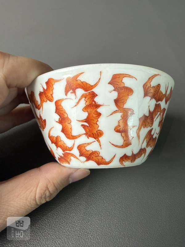 清 矾红百蝠纹套杯一组十件 - 图30